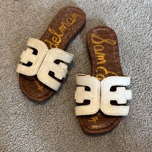 Sam Edelman White and Brown Slide Sandals
